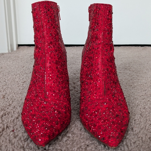 Betsey Johnson Red SB Cady Beaded Bejeweled Ankle Booties Size 7M - Picture 7 of 13